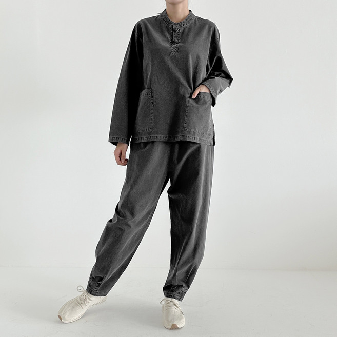 긴팔 가을 생활한복 개량한복 20수 자수티바지 저고리바지 남녀공용 실내용 절복 법복 국산한복