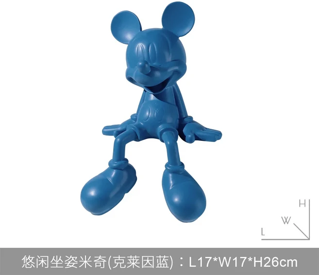 만화 미키 마우스 동상 레진 재질의 앉아있는 조각상 피규어 패션 브랜드 데스크탑 장식품 사무실 가정 인, 08 Blue