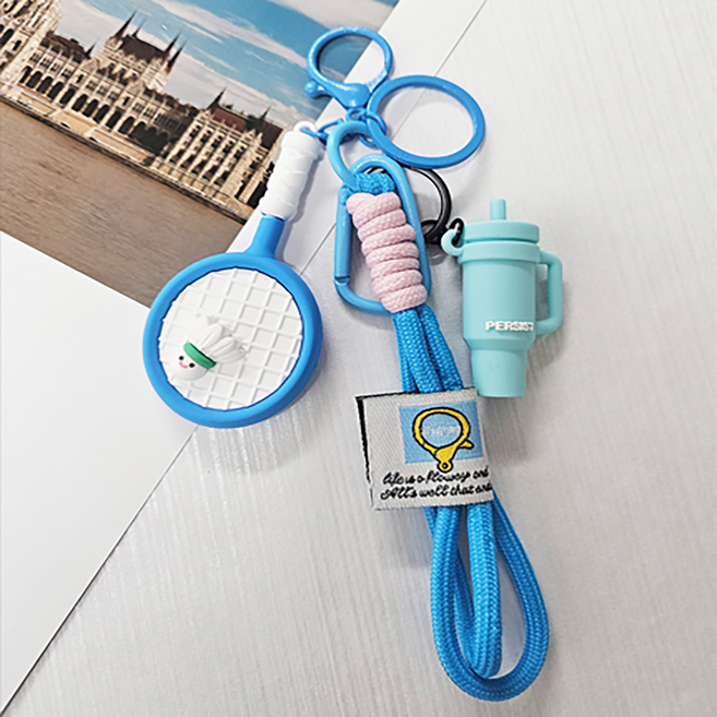 귀여운 미니 배드민턴 키링 가방 자동차 키 가방 핸드폰 스트랩 열쇠 고리, 배드민턴텀블러스카이블루, 1세트