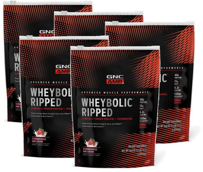 지엔씨 웨이볼릭 립드 프로틴 단백질 파우더 스트로베리 크림맛 GNC AMP Wheybolic Ripped, 477g, 5개