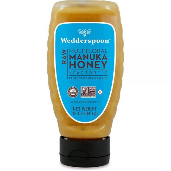 Wedderspoon 멀티플로랄 마누카 생꿀 K팩토어 12 비정제 식품 정품 뉴질랜드 꿀 다용도 논 GMO 슈퍼푸드 편리한 스퀴즈형 용기 340.1g, 1개, 340g
