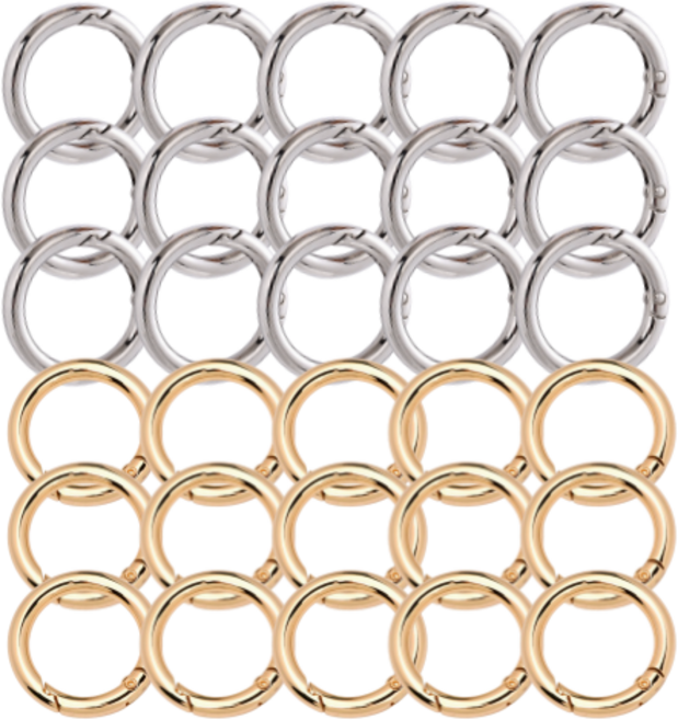 일월전빵 원터치 오픈형 오링 13mm 16mm 19mm 25mm 세트 악세사리 DIY 부자재 키링 공예 BA-J025, 30개, 골드+실버