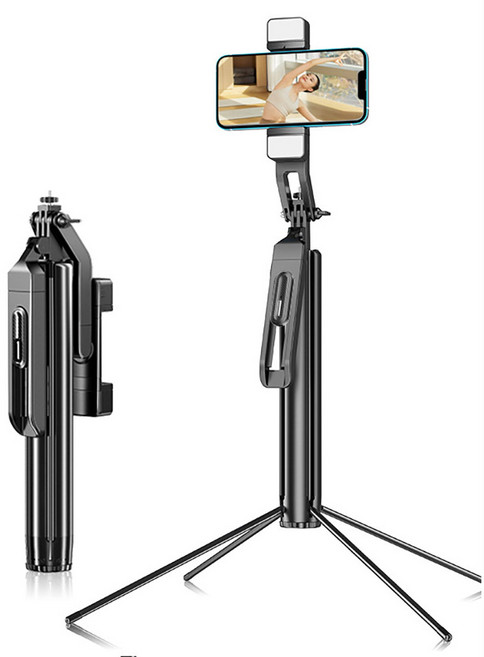P530 鋁合金伸縮手機自拍棒/三腳架，1.85米, 黑色 鋁合金 四腳架, 1個, P530雙燈 雲台 30.5cm-185cm
