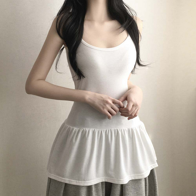 여리찰랑 사계절 레이어드 셔링 프릴 민소매 원피스 이너나시 3color