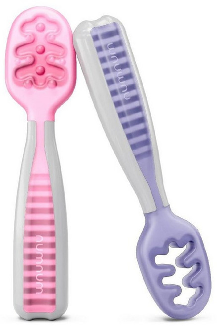 NumNum 눔눔 아기 유아 실리콘 수저 세트 구텐실 미국 직구, 1세트, 퍼플 핑크