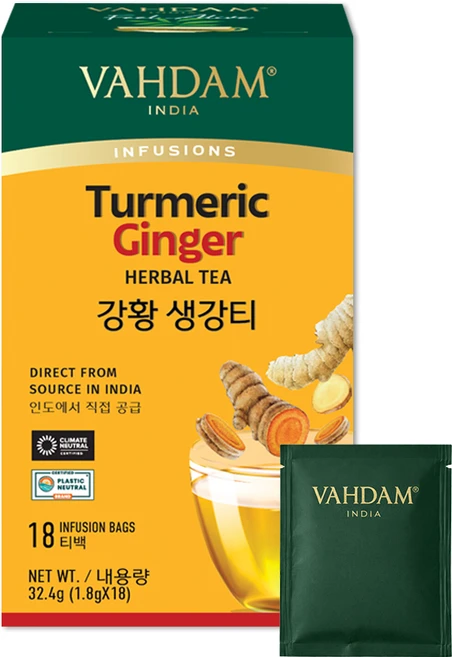 바담티 강황 생강티 진저 허브 인도 VAHDAM Turmeric, 1개, 18개입, 1.8g - 쿠팡