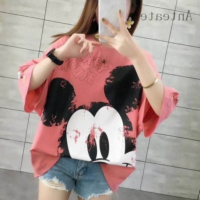 Sealang 여성 빅사이즈 미키 티셔츠 반팔티 cong0121aw181