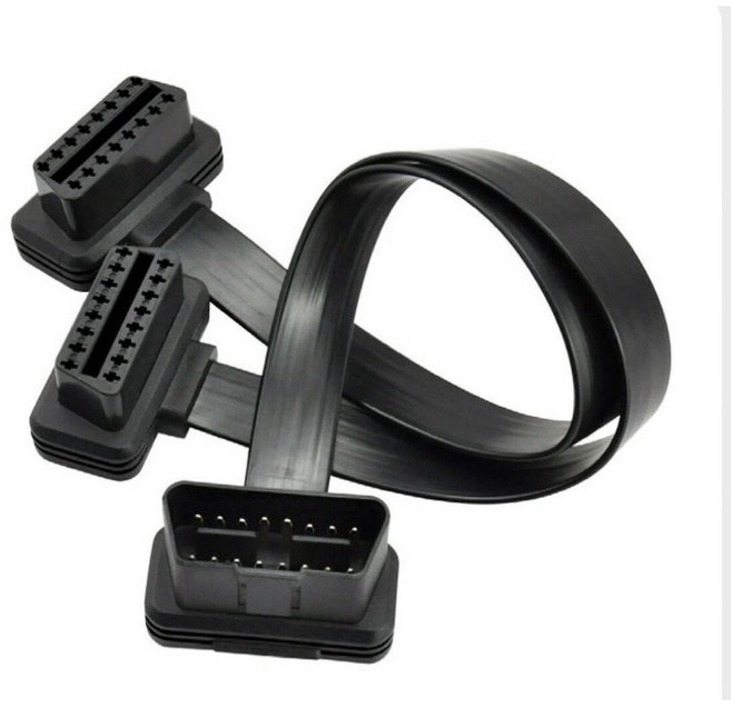 超薄汽車OBD2一分二連接線 開關線 延長線 OBDII扁線 16針16芯 傳輸快, 1個, 16芯一分二線