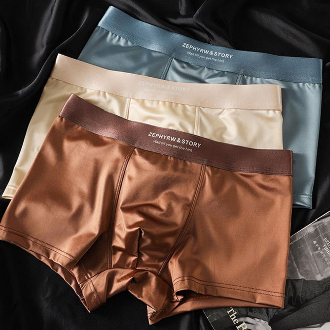 남성 아이스 실크 드로즈 3장 세트 냉감 사각 트렁크 팬티 여름 쿨링 기능 속옷 WI001UW