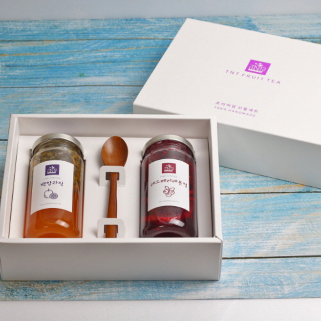 프리미엄 수제청 선물세트 (350gx2) 착즙 무첨가 과일청 [티앤티] 자몽청 블루베리청 레드베리청 석류청 패션후르츠청 생강청 배도라지대추청 온데이커피, 딸기레몬청