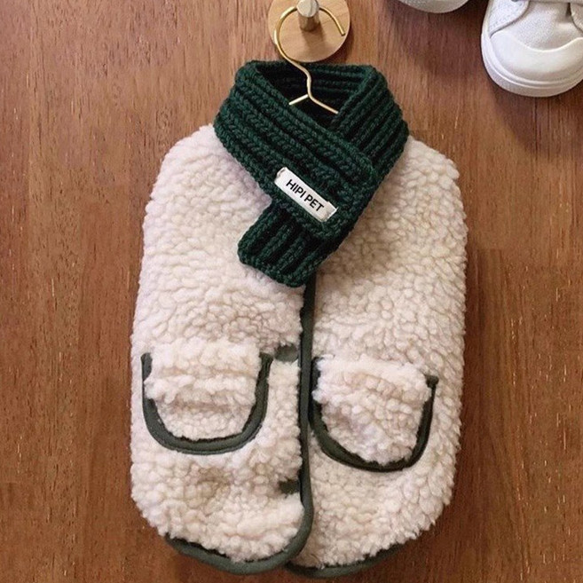 강아지 고양이 뽀글이 목도리 머플러 조끼 세트 강아지옷 강아지겨울옷, 1개