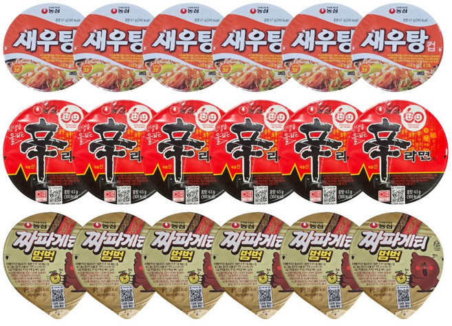 농심 신라면컵 65g 6개 + 짜파게티범벅 70g 6개 + 새우탕컵 67g 6개, 18개