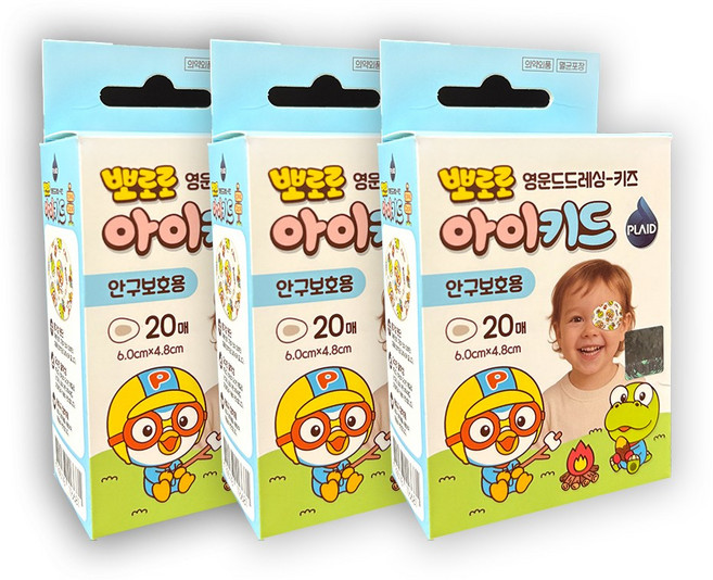 플레이드 뽀로로 안구보호용 아이키드 반창고, 20개입, 3개