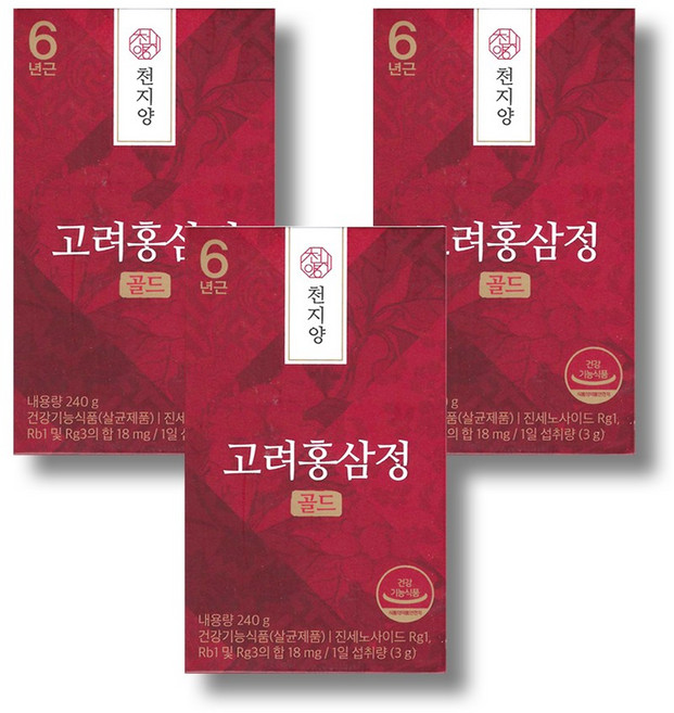천지양 6년근 고려홍삼정 골드 풍성하게 채우는 영양, 3개, 240g