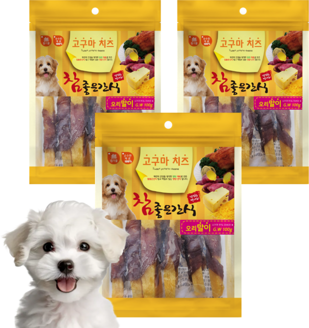 참좋은간식 고구마치즈 강아지 말랑 영양간식, 오리말이, 100g, 3개