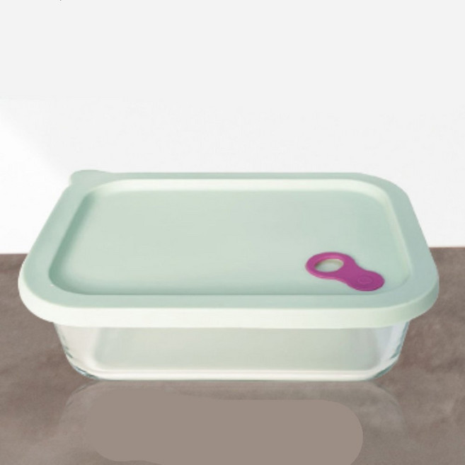 전자레인지 내열유리 반찬통 실리콘 뚜껑 직사각 대형 유리용기, 1개