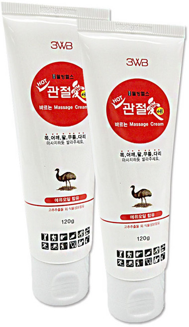 관절애 바르는마사지크림 튜브형, 120g, 2개