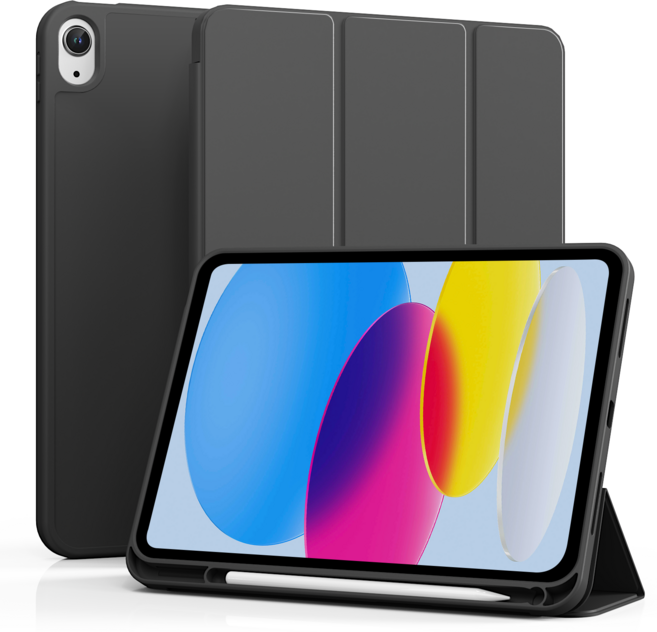 AOUB iPad 보호 케이스 펜 슬롯이 있는 전체 커버리지 낙하 방지 및 굽힘 방지 정밀한 구멍 위치 지능형 절전 및 깨우기, 검은색, 1개