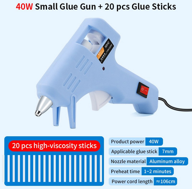 LUXIANZI 핫멜트 글루건 전기 수리 도구 DIY 가정용 열 온도 미니 7mm 스틱 세트 40 W 100W, 06 40wA, 04 영국, 1개