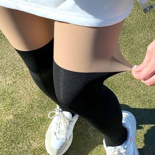 베일리화이트 투톤 착시 스타킹 900D 기모 시스루 타이즈, 오버니삭스, 1개, 블랙