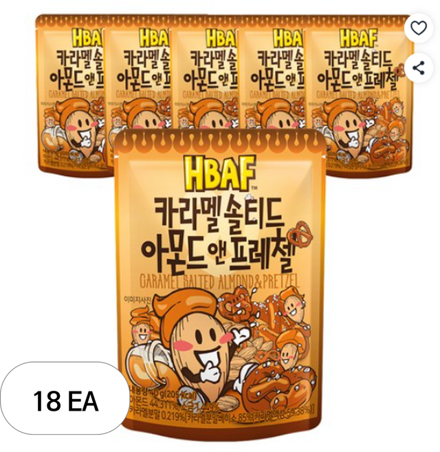 바프 카라멜 솔티드 아몬드 앤 프레첼, 40g, 18개