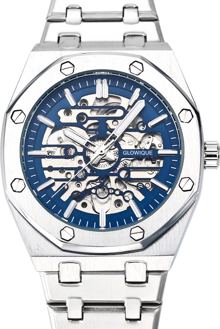 글로윅 방수 스켈레톤 오토매틱 남자 시계 야광 메탈 손목시계