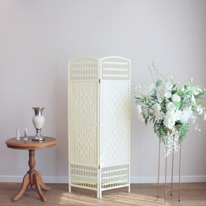 연결가능 2단 높이 150 x 폭 80cm 중형 파티션 인테리어파티션 라탄파티션 칸막이 가리개 가림막 파티션 이동식파티션 식당가리개 가벽 병풍 업소용 사무용, 아이보리