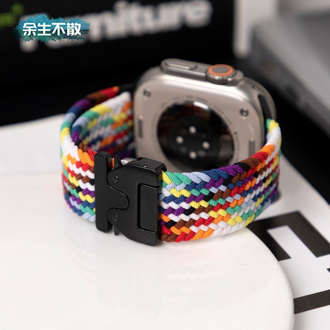 Rabbit Technolog 適用AppleWatch錶帶 夏季透氣防汗百搭錶帶, 官方彩虹黑色傘扣,44/45/46/49mm, 1個