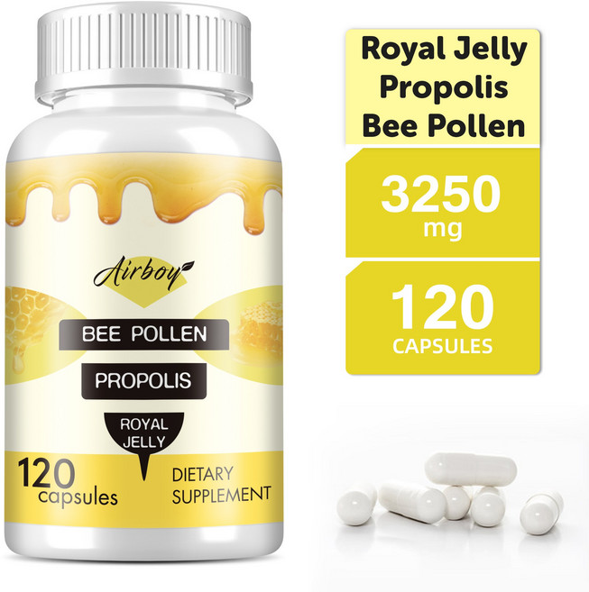 꿀벌 꽃가루 3250mg - 면역 강화 에너지 및 체중 관리 알레르기, 1개, 60정
