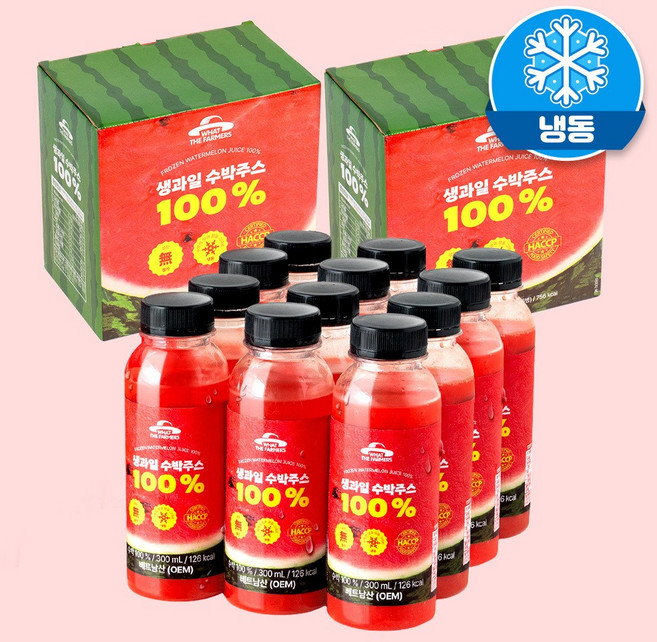 (아이스박스 포장 발송) 왓더파머스 얼린 생과일 살얼음 수박주스 100%, 12개, 300ml