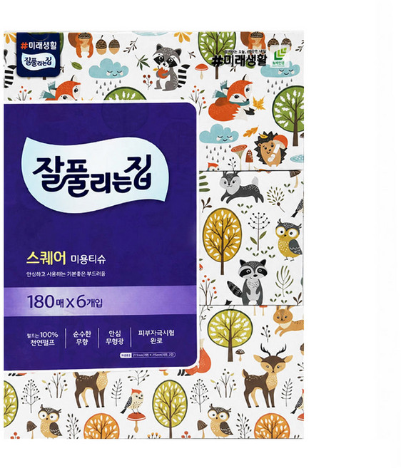 잘풀리는집 천연펄프 미용티슈 2겹, 180매입, 6개