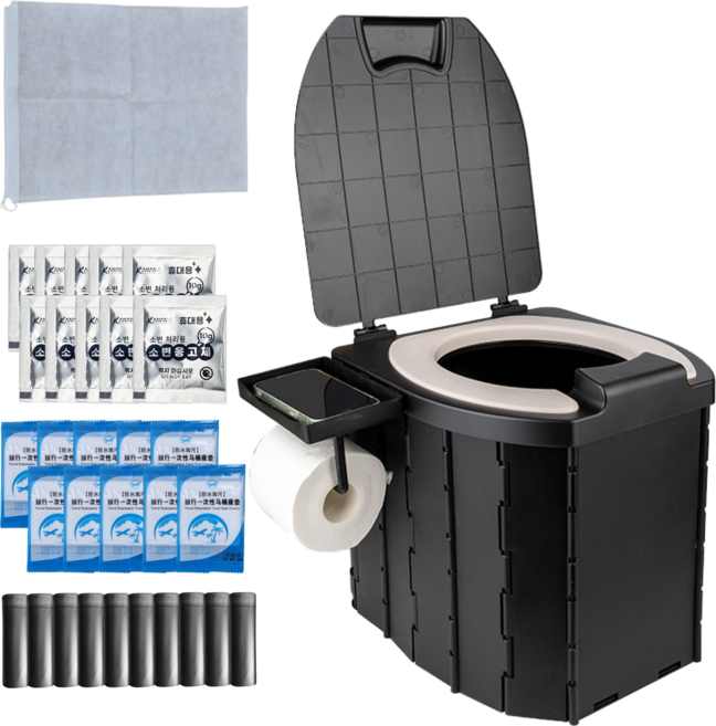 무지스 쿠션시트 휴지걸이 접이식 캠핑 변기 2.0, 1개, 블랙