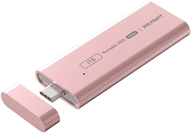 POLYBATT 外接式固態硬碟 高速1000MB/s讀寫 USB-C隨插即用 輕巧便攜, 粉色(磁吸蓋）,單入, 512GB