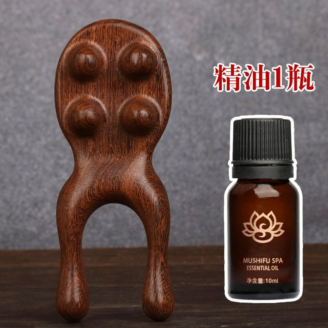 檀木撥筋棒 刮鼻子神器 面部頭部經絡按摩工具, 1個, 檀木按摩器+精油1瓶