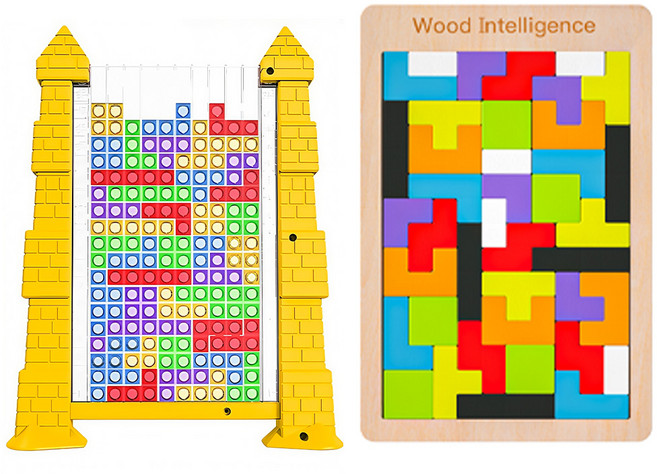 투데이리빙 2종 세트 테트로미노 블록 퍼즐 놀이 블럭 쌓기 맞추기 재밌는 보드 게임 두뇌 트레이닝 전략 창의력 향상 장난감, W99069Y, 1세트, 혼합색상