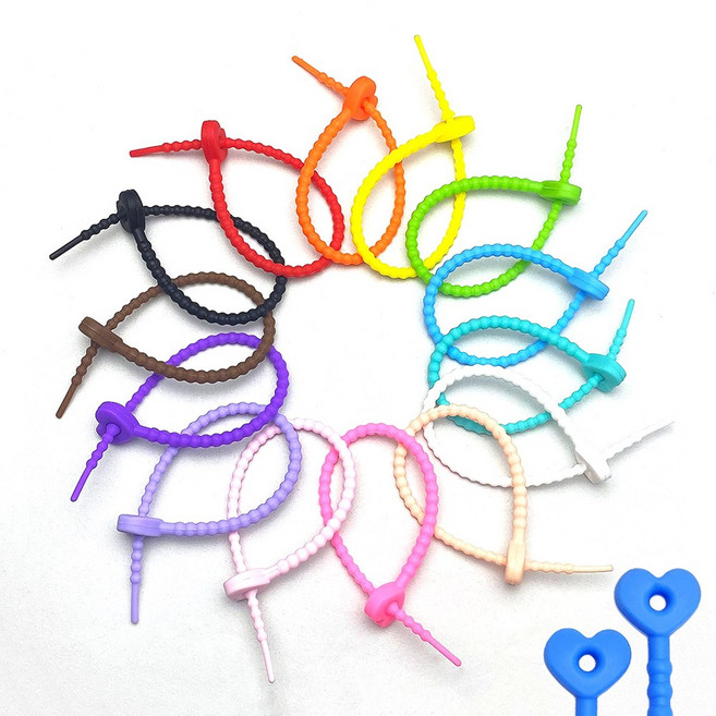 디어템 하트 실리콘 케이블타이 키링 부자재, 오렌지, 14개