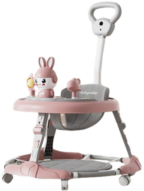 Babywalker 學步車 可調式 防側翻 折疊設計, 粉色 普通輪 燈光音樂 腳墊 推把, 1個