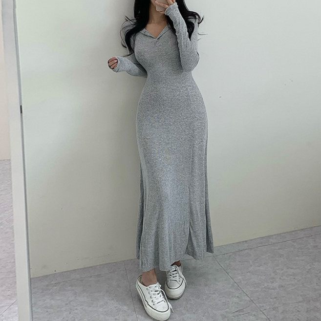 마이쏭 여성 여리여리 봄신상 글로스버튼후드골지롱원피스