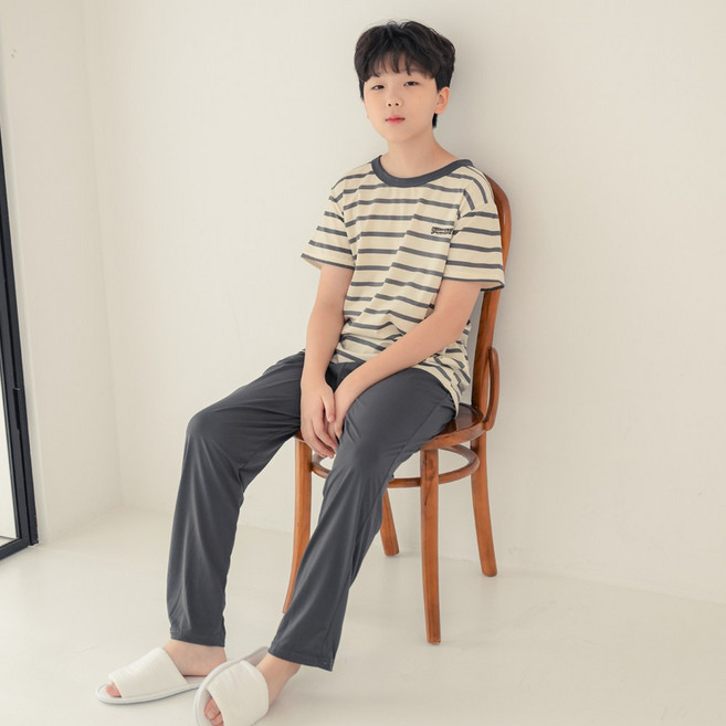 코코드림 주니어용 기본 단가라 반팔 긴바지 홈웨어 잠옷 세트 청소년 중학생