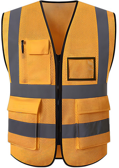 하이라이트 반사 트리플 라인 메쉬 안전조끼, 골드, 1개