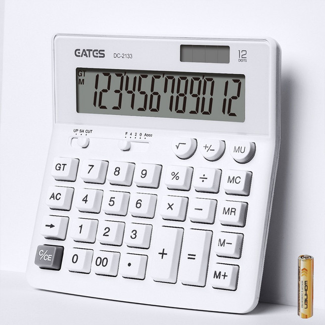 잘눌리는 큰 버튼 계산기 시원한 액정 기계식 키보드 타격감 예쁜 화이트 전자 계산기 사무용 일반 가게 매장 여직원 큰화면 어르신 왕버튼 청축 적축 키감 가정용 건전지 탁상용, 1개