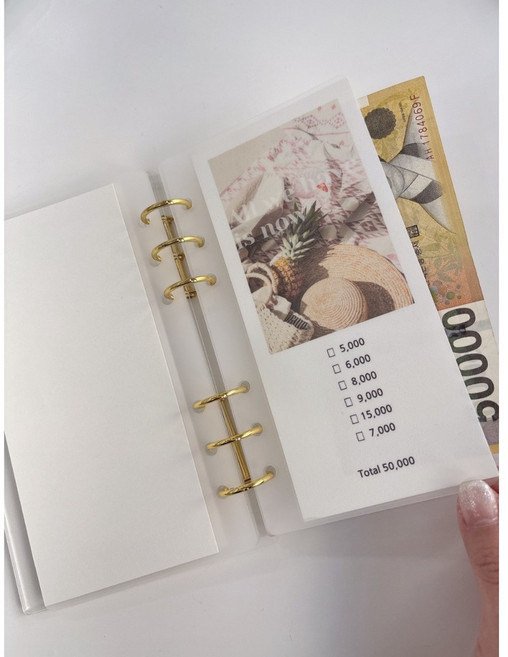 알록달록소품샵 감성속지 현금생활 + 아크릴 바인더 세트구성 현금바인더 다이어리 아크릴바인더, 100만원(실버3공링), 1세트, 투명 아크릴바인더