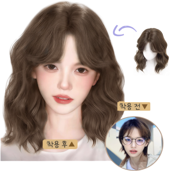 단발머리 여성가발 가발 여자가발 통가발 웨이브가발 패션가발, 쿨브라운_ONE, 1개