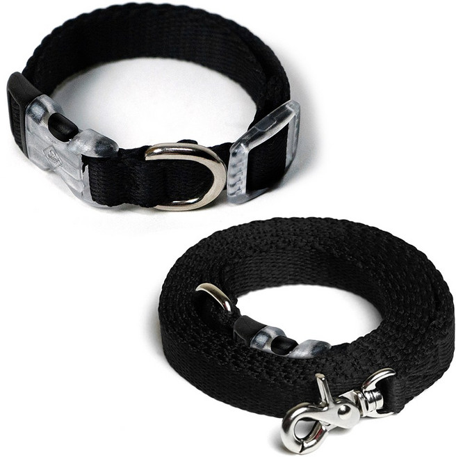 아띠지기 반려동물 목줄 + 핸즈프리 리드줄 세트, 블랙, 1세트