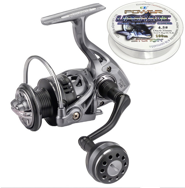 민물 바다 겸용 풀메탈 GK 초경량 낚시 스피닝 릴+낚시줄 15kg 드렉, 그레이, GK-3000