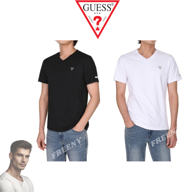 24 신상) 게스 남성 반소매 슬럽 브이넥 티셔츠