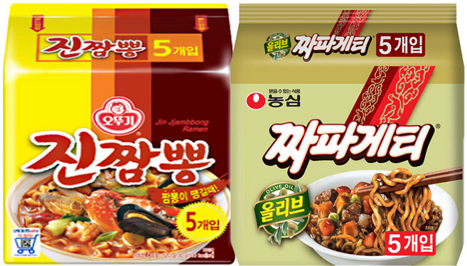 오뚜기 진짬뽕 5개 + 농심 짜파게티 5개, 1세트