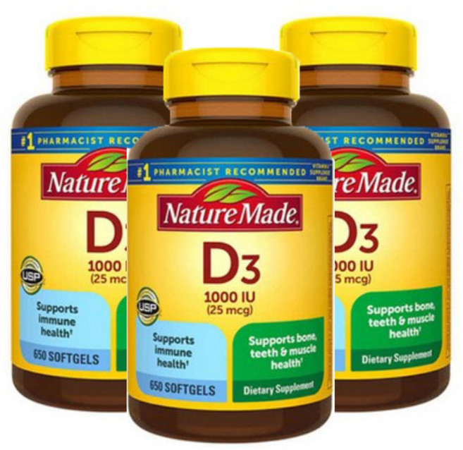 네이처 메이드 비타민 D3 1000IU 25mcg (Nature Made Vitamin D3 25 mcg) 650정, 3개