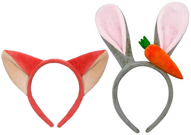 쿠이시 인형 동물 머리띠 닉 주디 여우 토끼 세트, 1세트, 여우+토끼