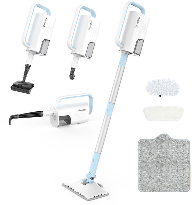 [최신형] 틴도우 고온 스팀청소기 다용도 1300w 고압 스팀물걸레청소기+리필걸레세트+다양한 구성품, 블루